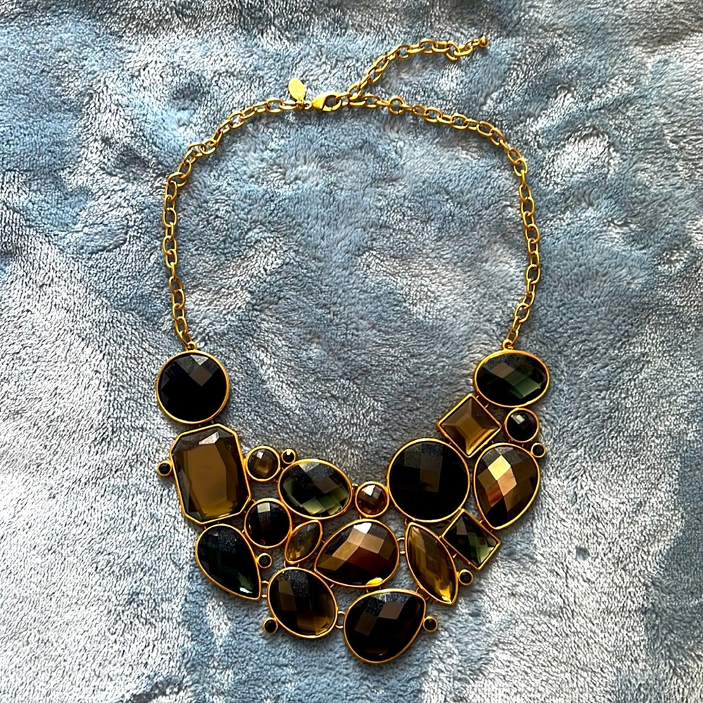 Joan Rivers Shades of Black Faceted Crystal Bib Necklace 16”